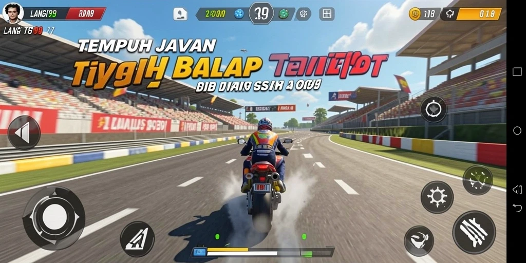 Gameplay utama LANGIT99 yang menampilkan kecepatan tinggi di lintasan balap.