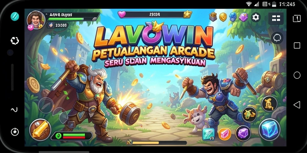 Tangkapan layar LAVOWIN menampilkan aksi gameplay yang seru dan penuh warna.