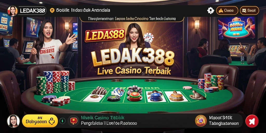 Tangkapan layar LEDAK388 menampilkan dealer yang sedang menjalankan permainan Live Casino.
