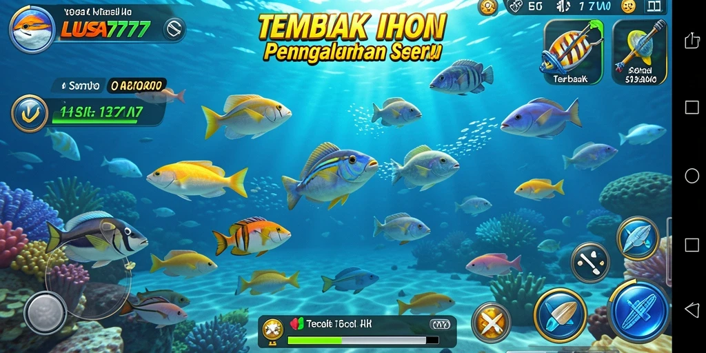 Tampilan gameplay seru dalam LUSA777 saat menangkap ikan.