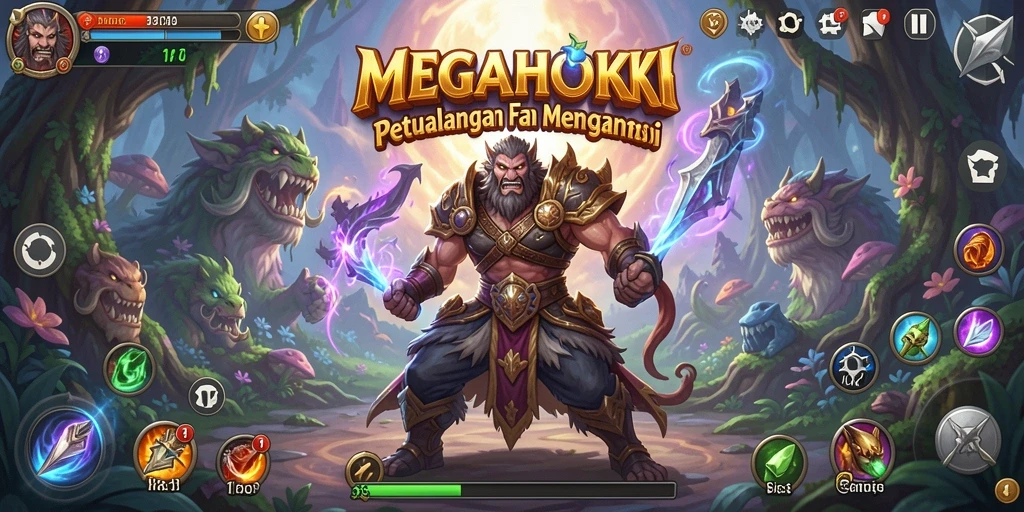 Screenshot gameplay MEGAHOKI yang menampilkan pertarungan epik.