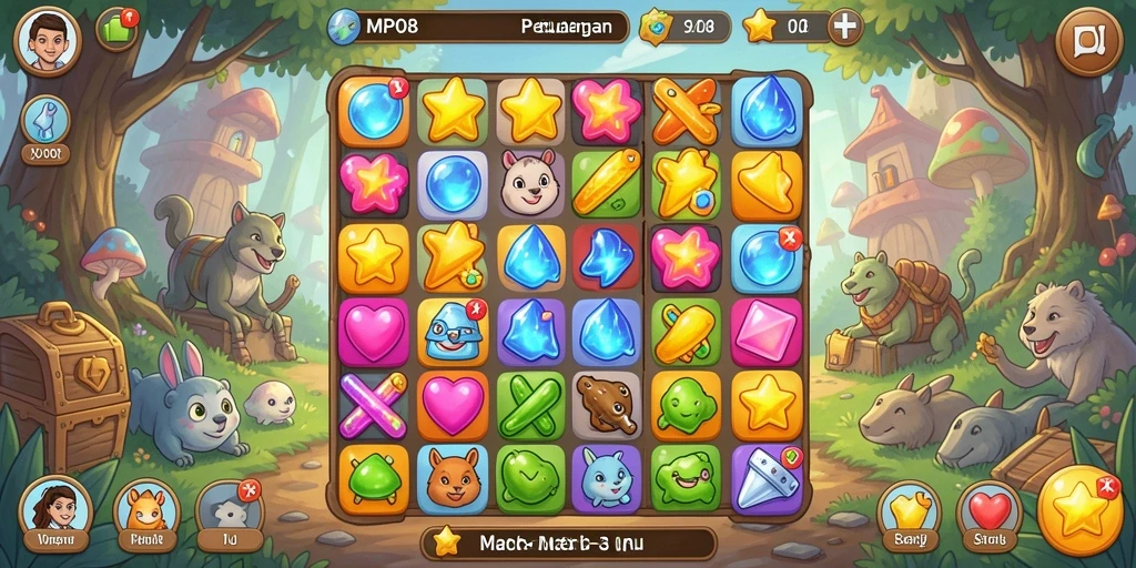 Screenshot MPO08 menampilkan gameplay Match-3 yang menawan.