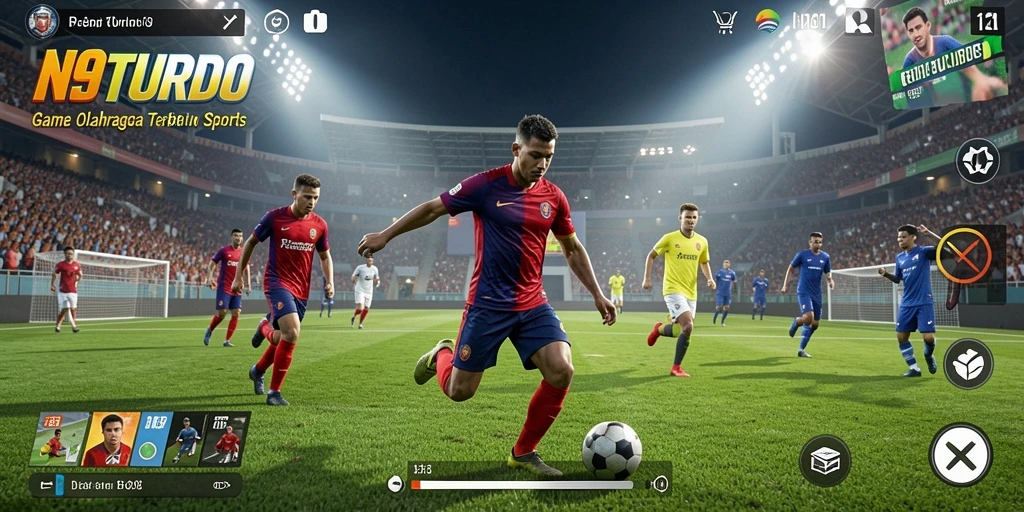 Screenshot N9TURBO menampilkan aksi mendebarkan dalam pertandingan olahraga.