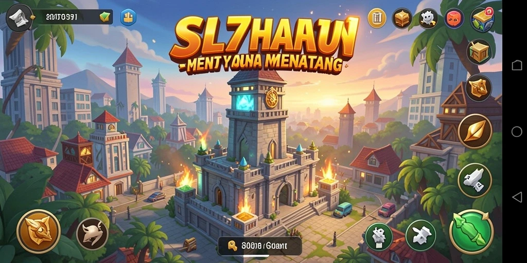 Tampilan gameplay SL777 yang intens dan strategis dalam Tower Defense.