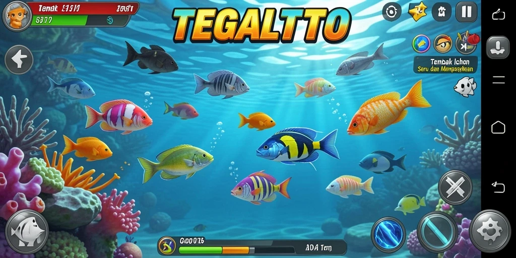 Tampilan gameplay TEGALTOTO dengan berbagai ikan yang menarik.
