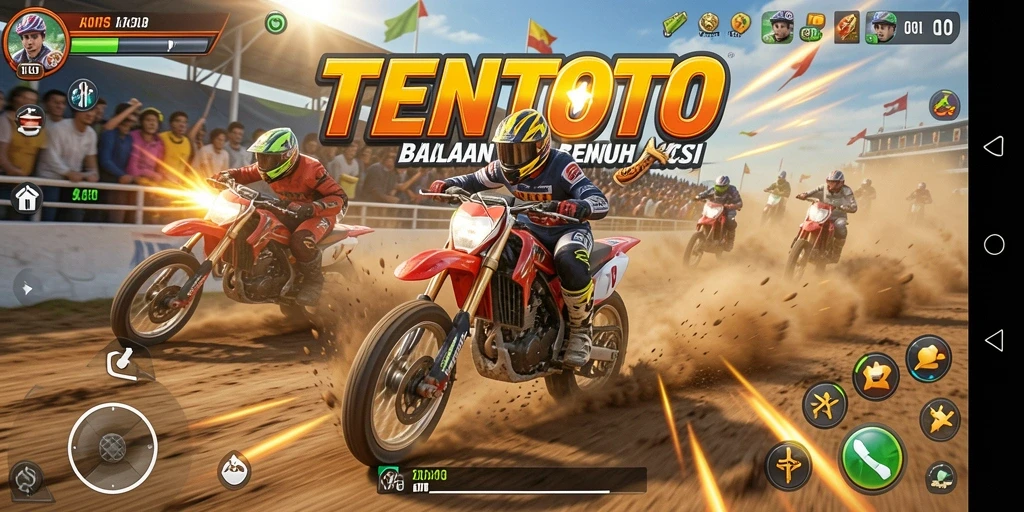 Gameplay TENTOTO yang mendebarkan saat balapan motor.