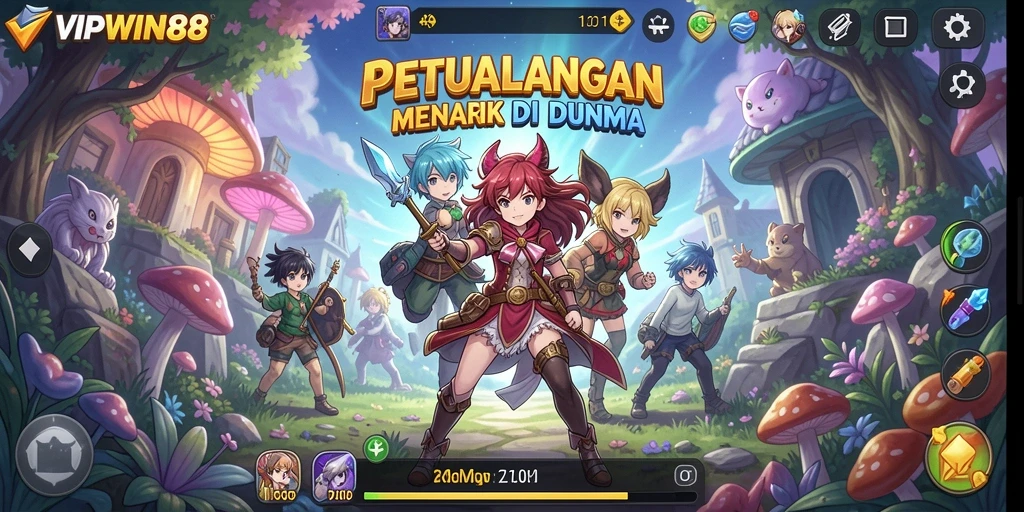 Tampilan utama gameplay VIPWIN88 dengan karakter anime yang keren.